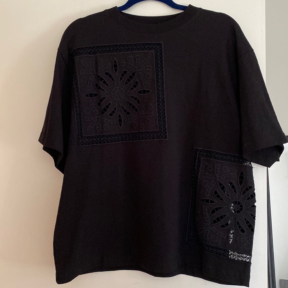 Topshop Oversized Black Crochet Patchwork T-shirt